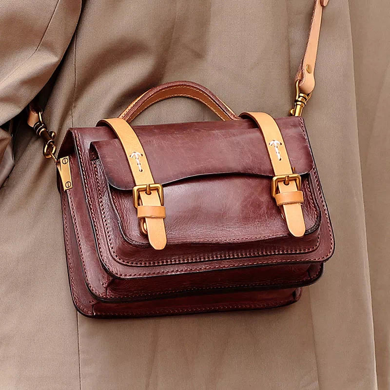 Compact Leather Satchel Handbag