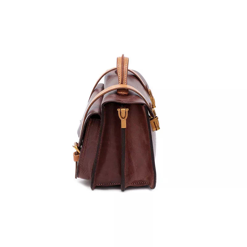 Compact Leather Satchel Handbag