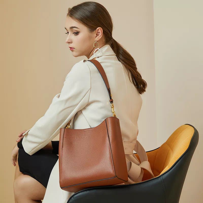 Leather Shoulder Medium Bucket Bag