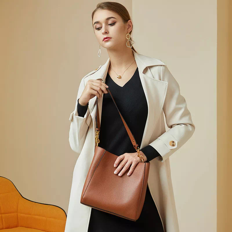 Leather Shoulder Medium Bucket Bag