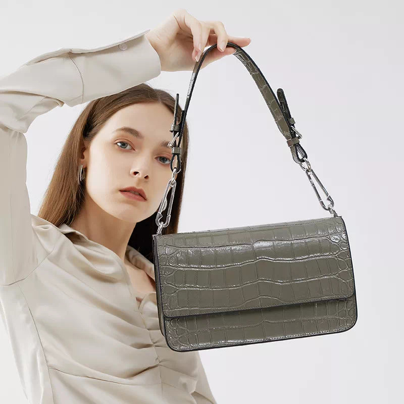 Square Chain Crocodile Pattern Leather Shoulder Bag
