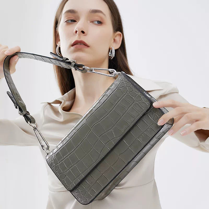 Square Chain Crocodile Pattern Leather Shoulder Bag