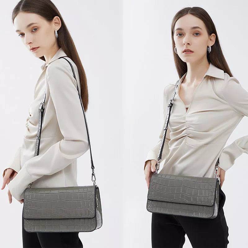 Square Chain Crocodile Pattern Leather Shoulder Bag
