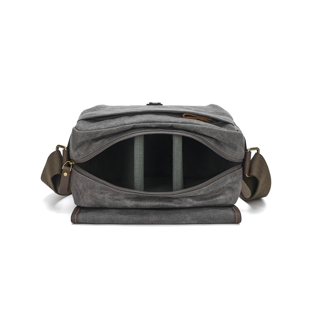Compact Waxed Canvas Camera Messenger Bag