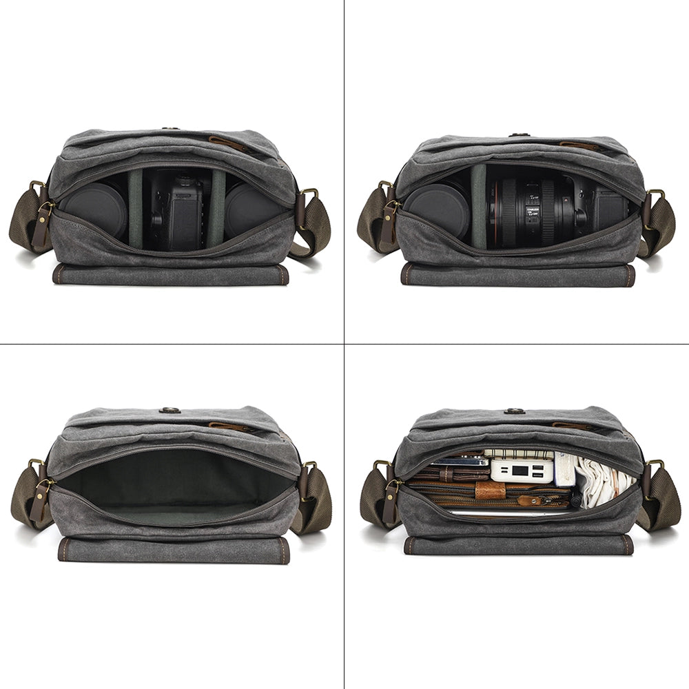 Compact Waxed Canvas Camera Messenger Bag