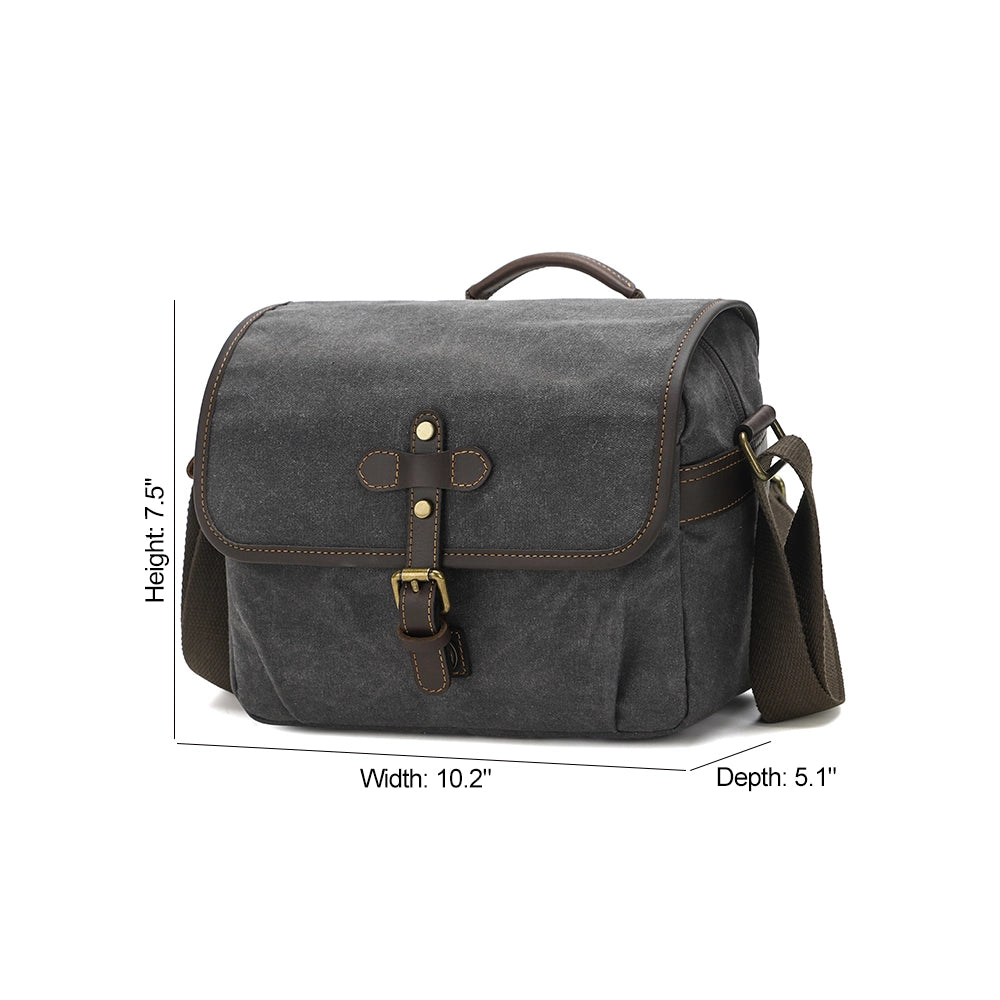 Compact Waxed Canvas Camera Messenger Bag