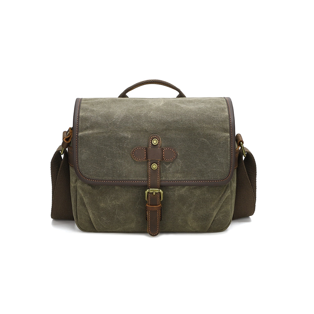 Compact Waxed Canvas Camera Messenger Bag