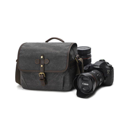 Compact Waxed Canvas Camera Messenger Bag