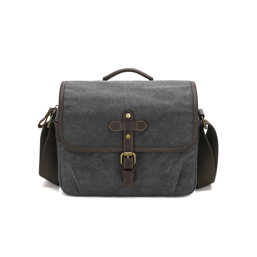Compact Waxed Canvas Camera Messenger Bag
