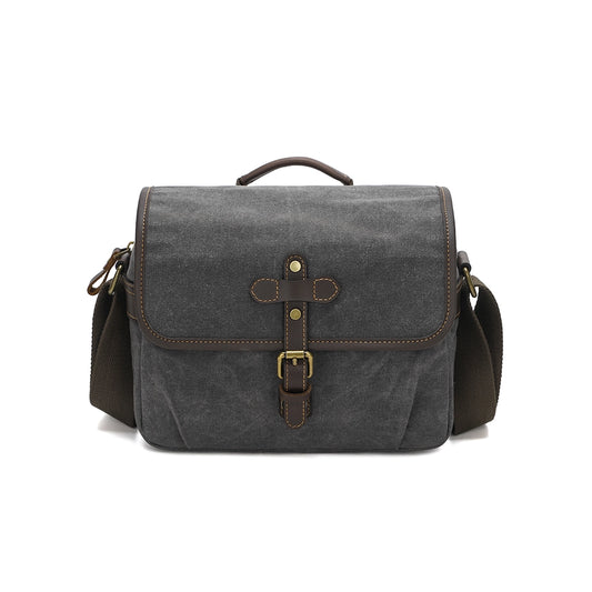Compact Waxed Canvas Camera Messenger Bag