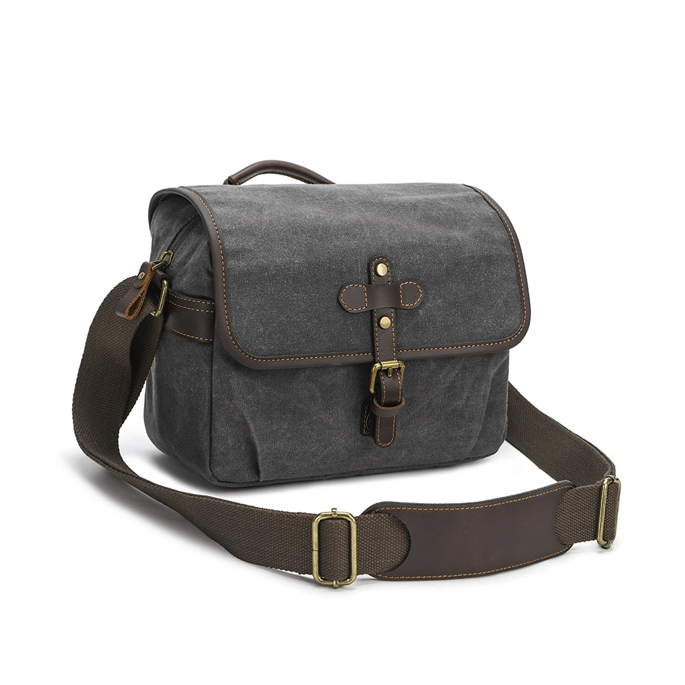 Compact Waxed Canvas Camera Messenger Bag
