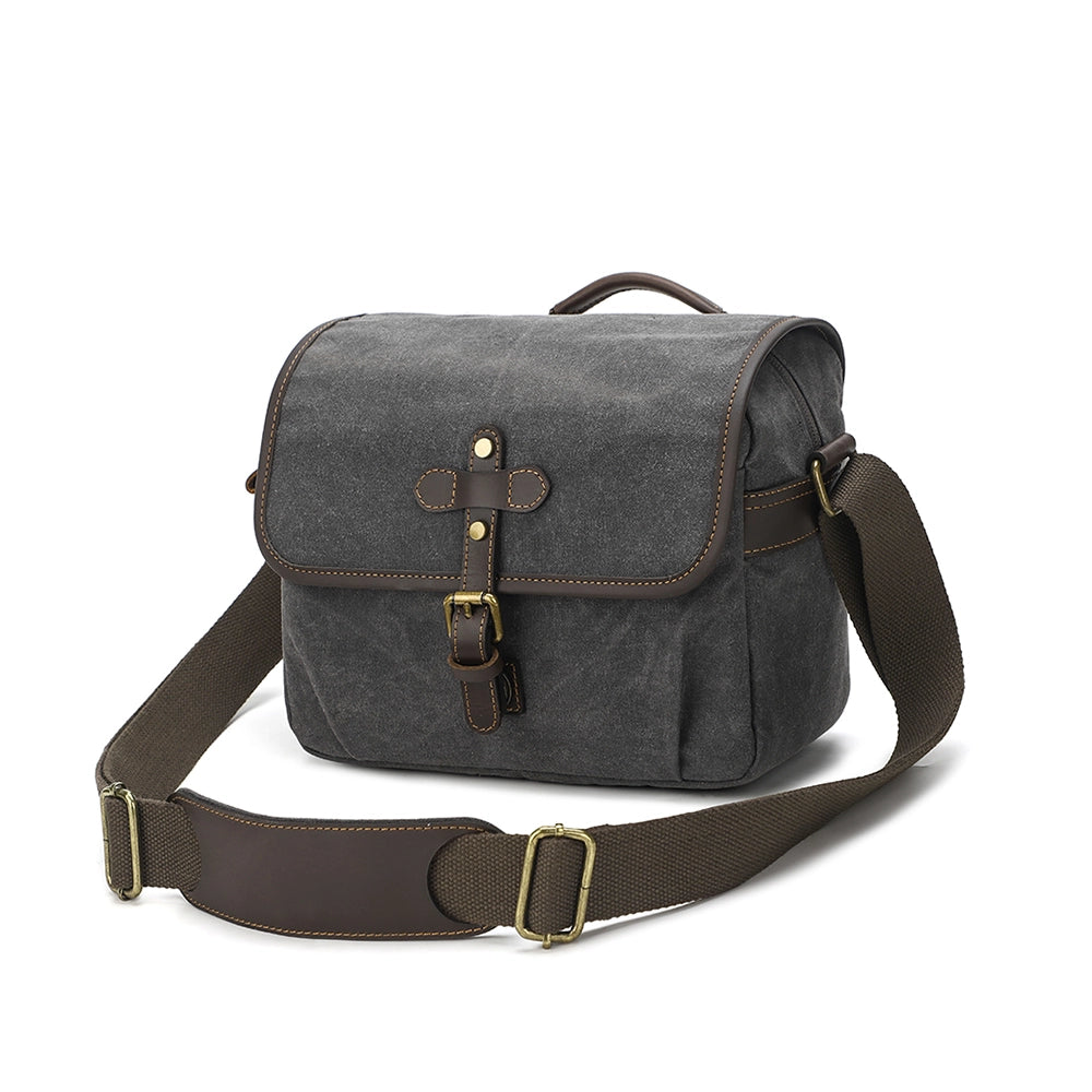 Compact Waxed Canvas Camera Messenger Bag