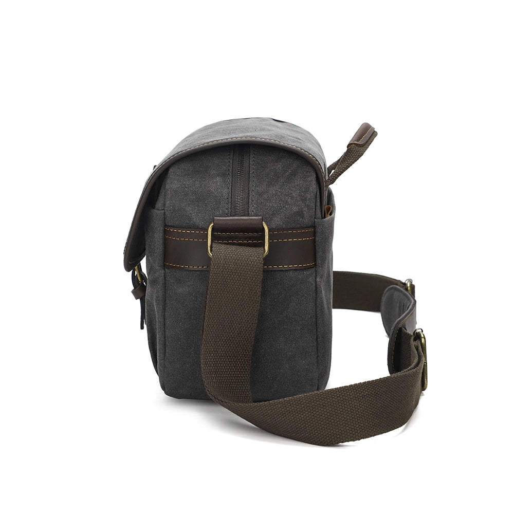Compact Waxed Canvas Camera Messenger Bag