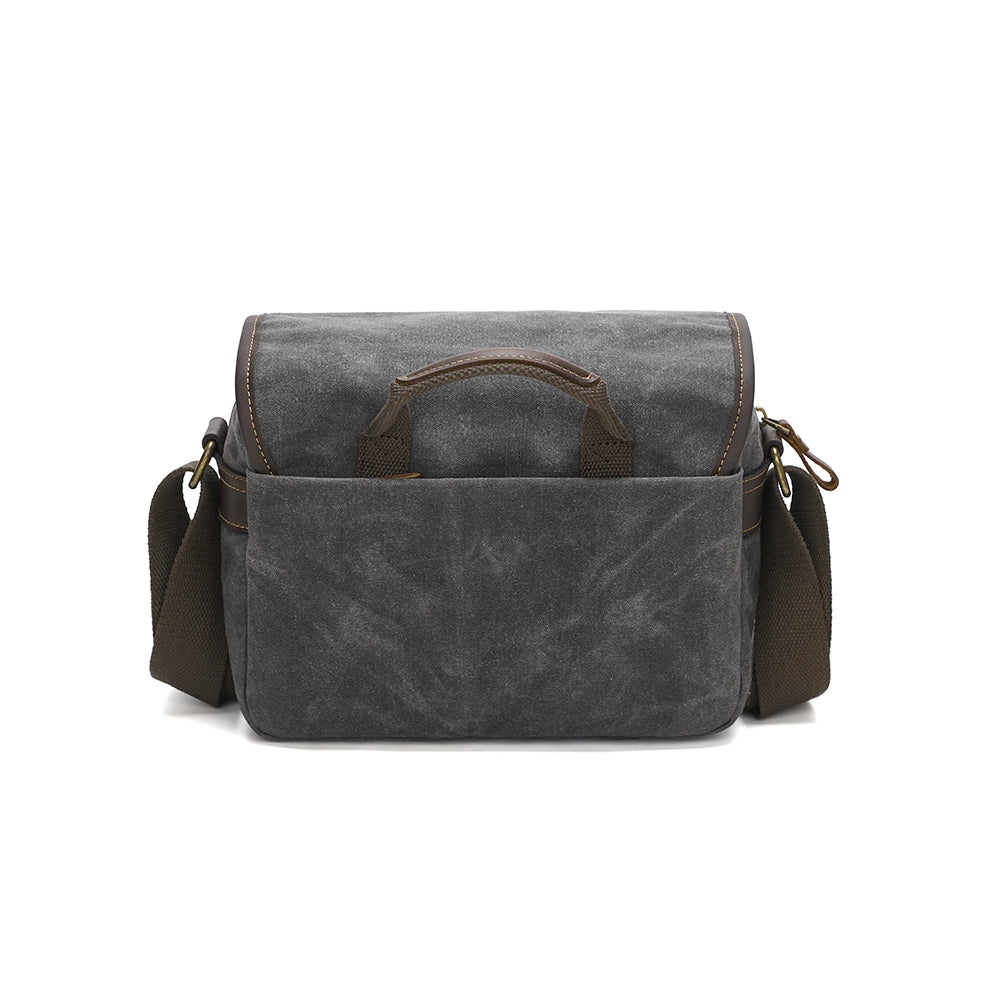 Compact Waxed Canvas Camera Messenger Bag