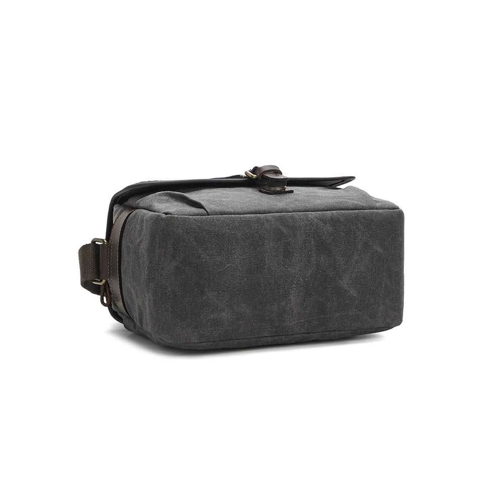 Compact Waxed Canvas Camera Messenger Bag