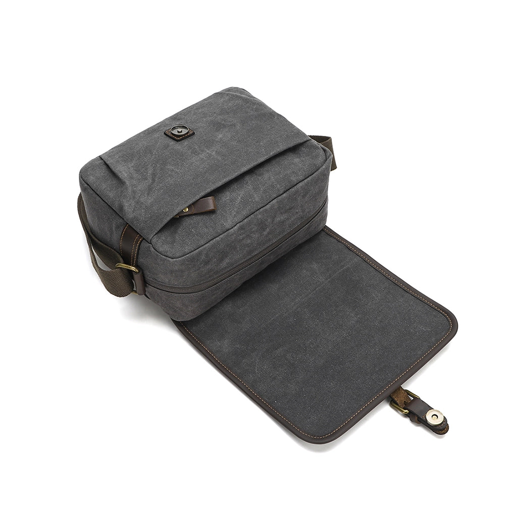 Compact Waxed Canvas Camera Messenger Bag