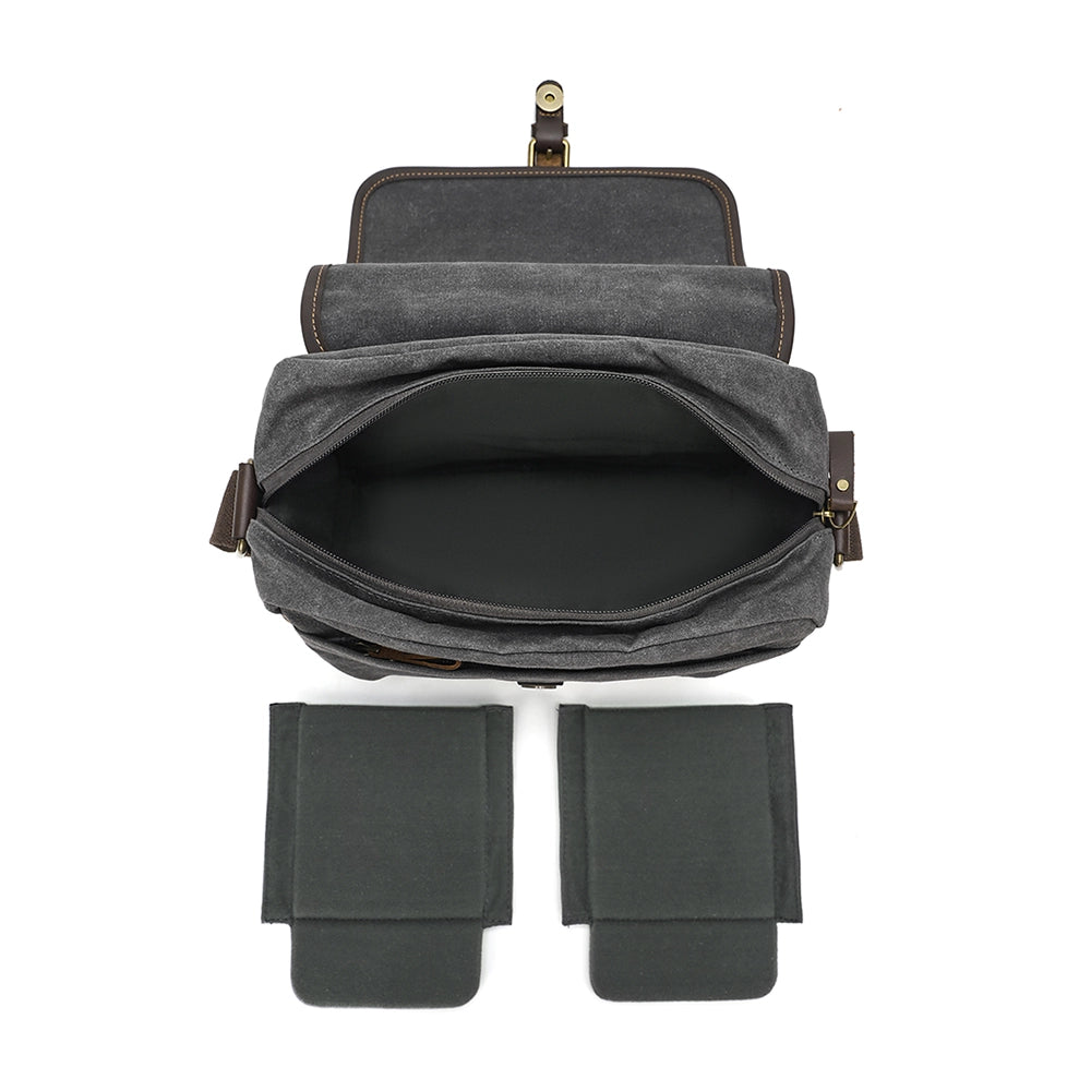 Compact Waxed Canvas Camera Messenger Bag