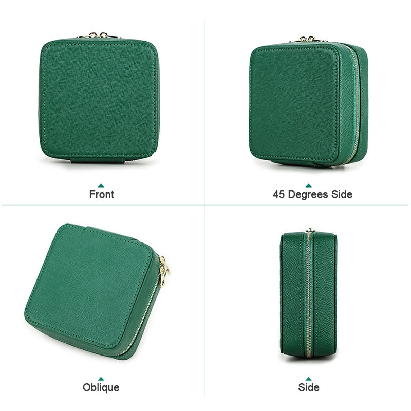 Small Saffiano Leather Travel Jewelry Case