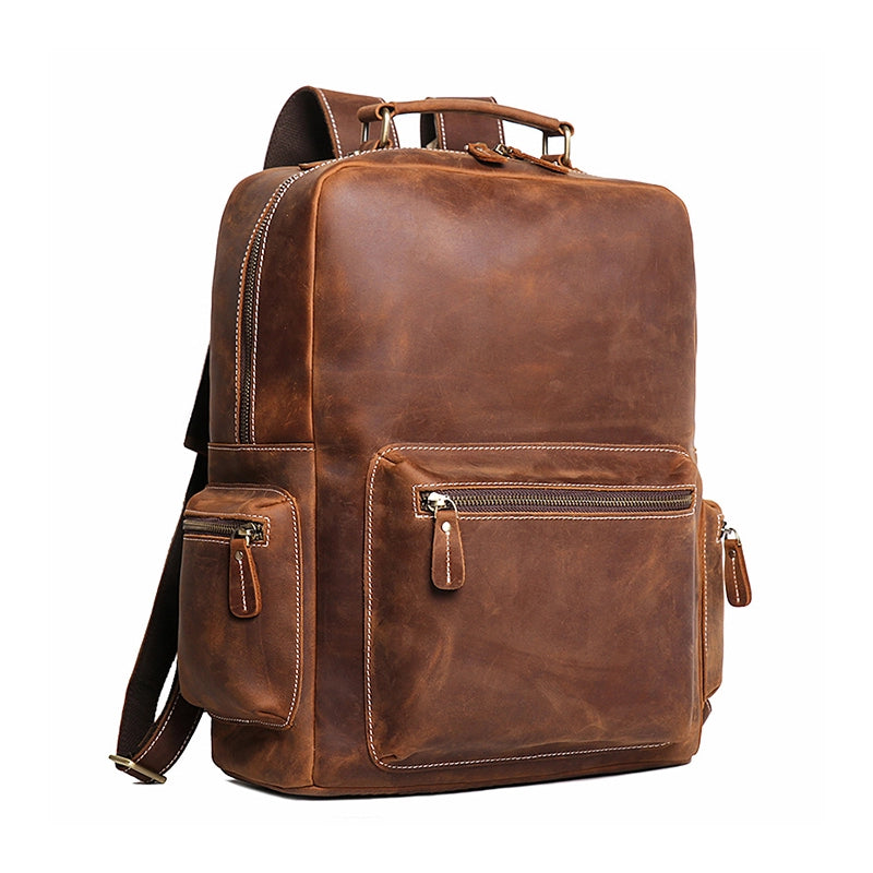 Men's Leather Backpack Vintage Laptop Business Travel Backpack