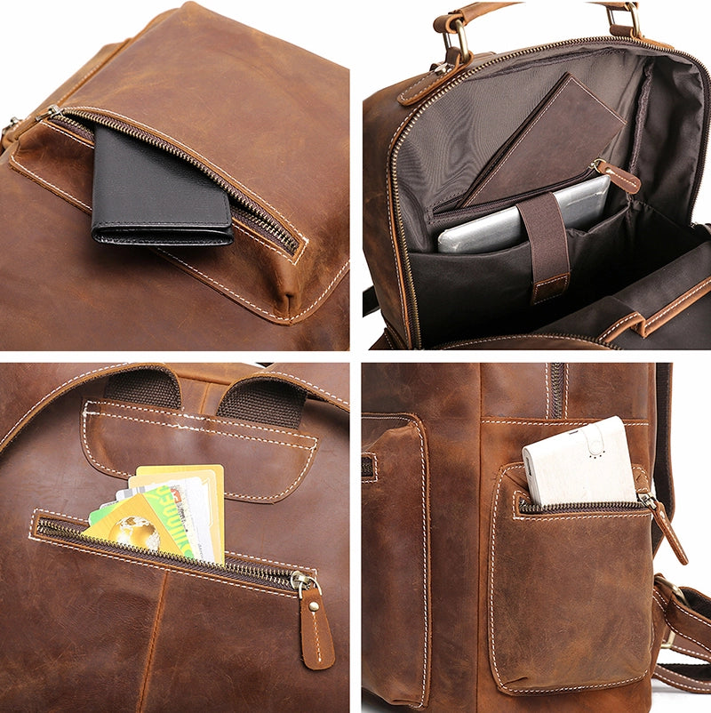 Men's Leather Backpack Vintage Laptop Business Travel Backpack