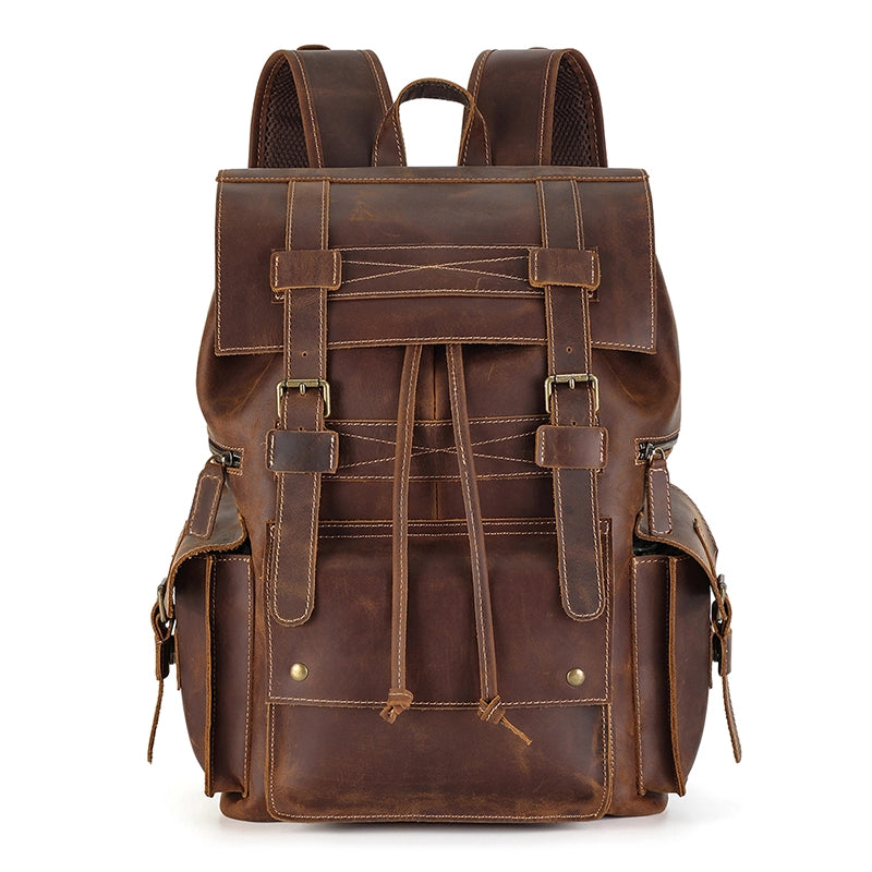 backpacks leather old fashioned Men's Leather Backpack Vintage Drawstring Large Backpack – Luke Case