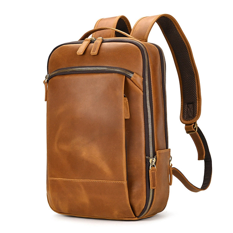 adventure utility backpack leather laptop Men's Leather Backpack Dual Main Compartment Laptop Backpack – Luke Case