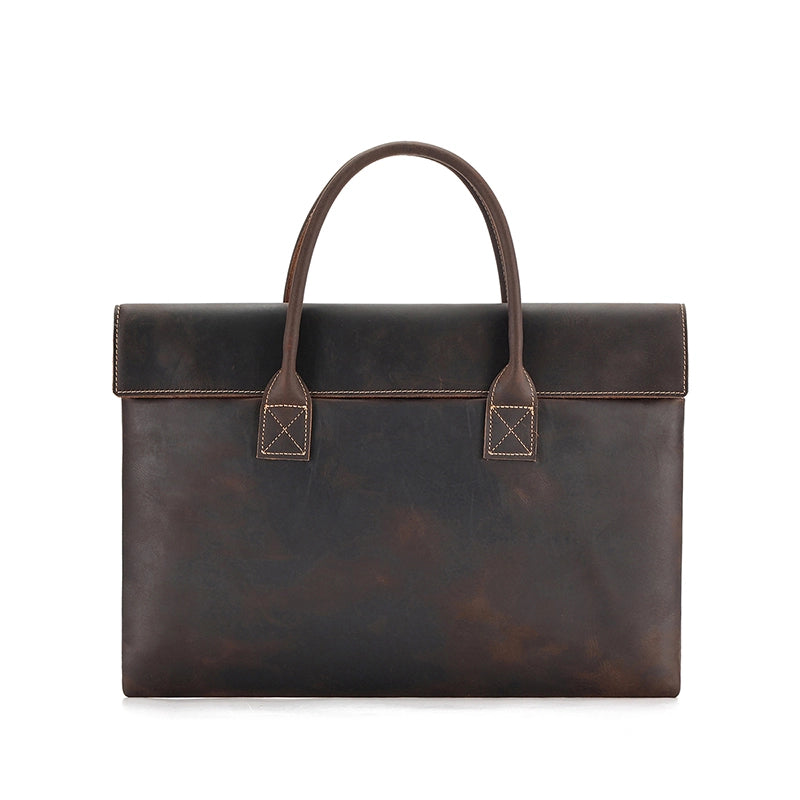 Large Leather Business Briefcase For Men 18" Full Grain Leather Laptop Case Messenger Bag Fits 17.3" Laptop Dark Brown