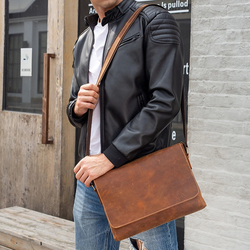 Men's Crazy Horse Leather Messenger Bag