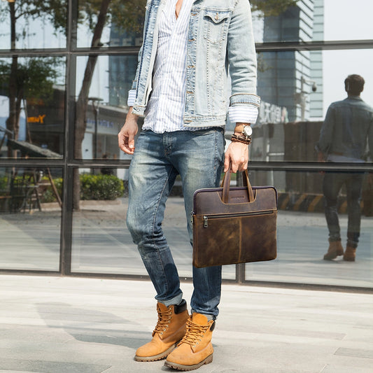 Slim Vintage Leather Laptop Bag For 15.4" MacBook Pro