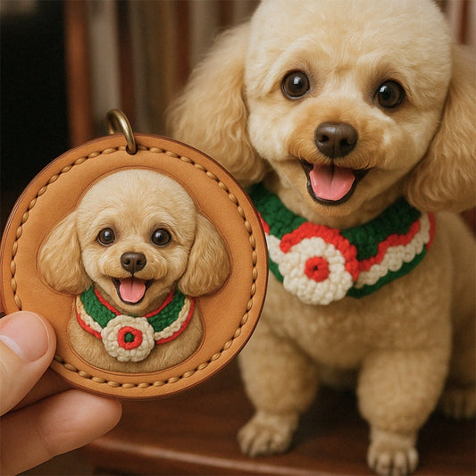 Custom Leather Pet Portrait Keychain