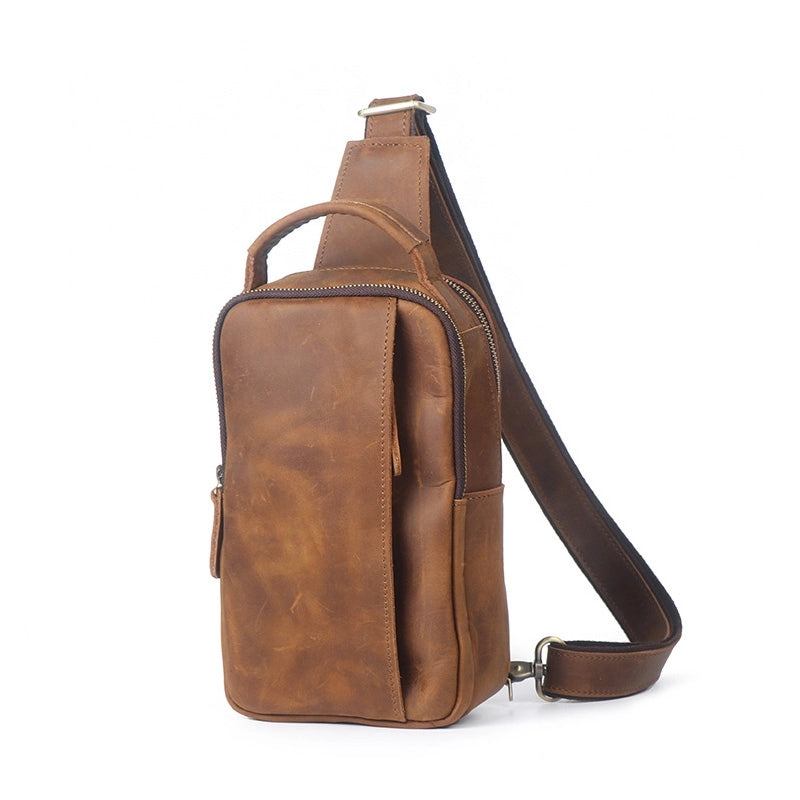 Men's Vintage Crazy Horse Leather Sling Bag