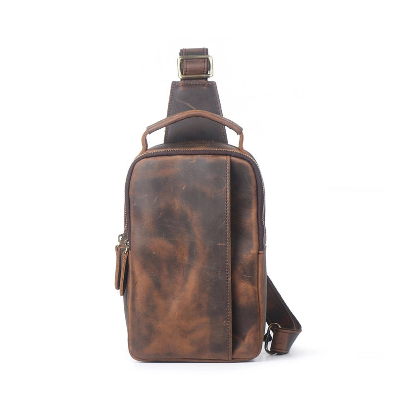 Men's Vintage Crazy Horse Leather Sling Bag