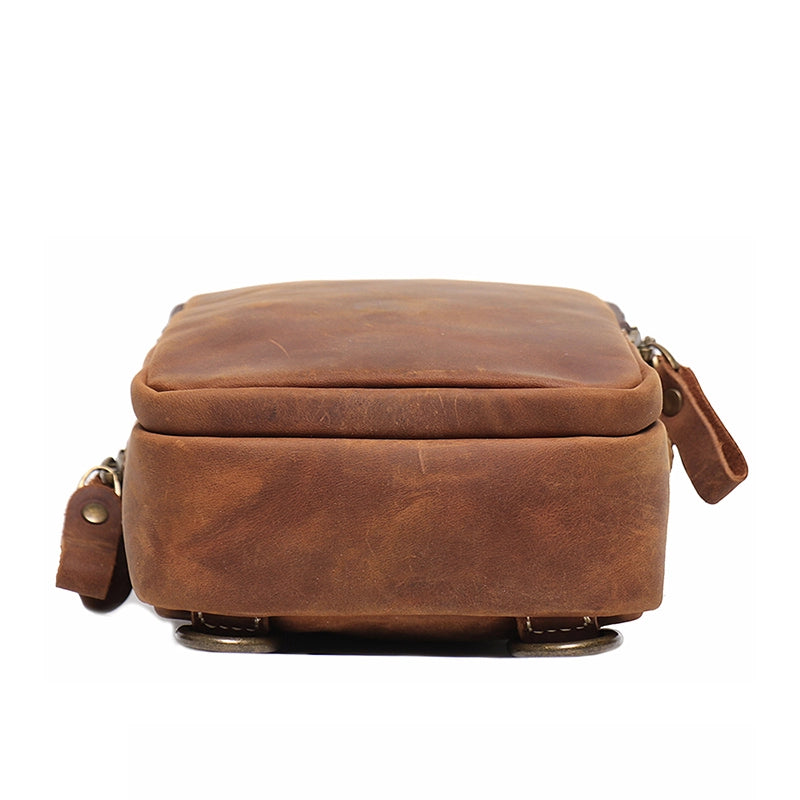 The Slingy Brown Genuine Leather Small Sling Bag Crossbody Chest Bag for Men