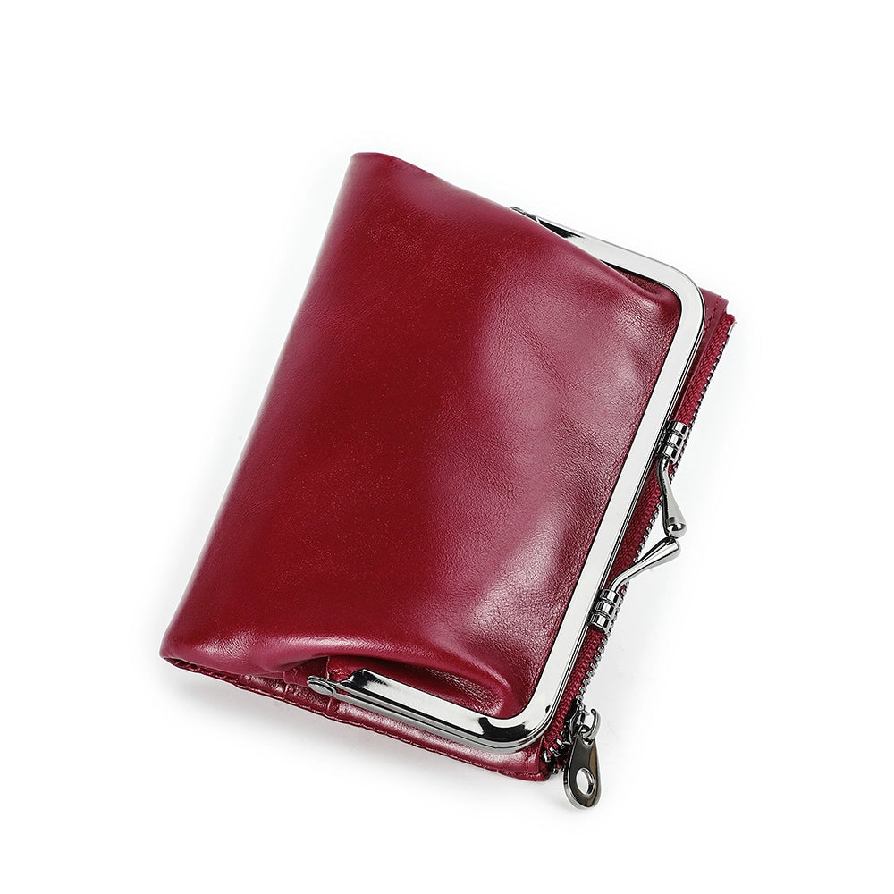 Women's Compact Leather Bifold Wallet RFID Blocking