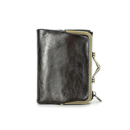 Women's Compact Leather Bifold Wallet RFID Blocking
