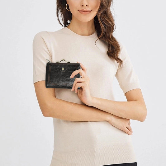 Women's Compact Leather Bifold Wallet RFID Blocking