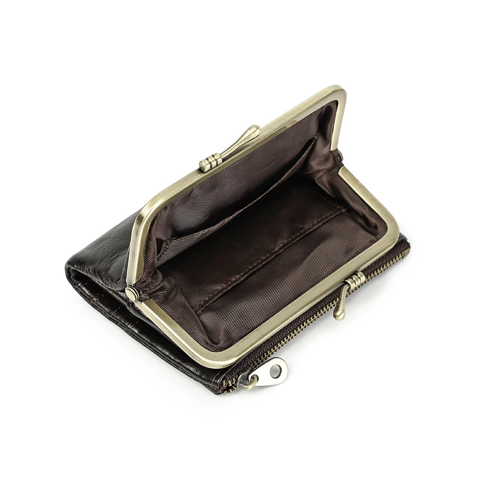 Women's Compact Leather Bifold Wallet RFID Blocking