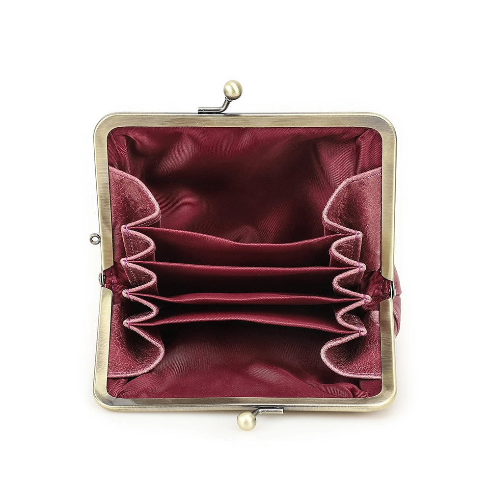 Women's Kiss Lock Leather Accordion Wallet - Free Monogram