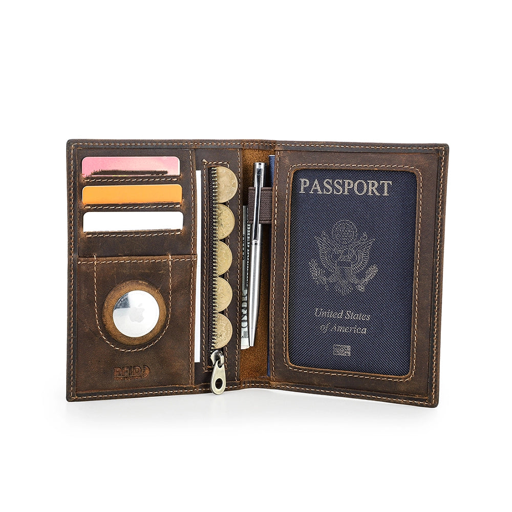 Vintage Leather AirTag Bifold Wallet with RFID Blocking