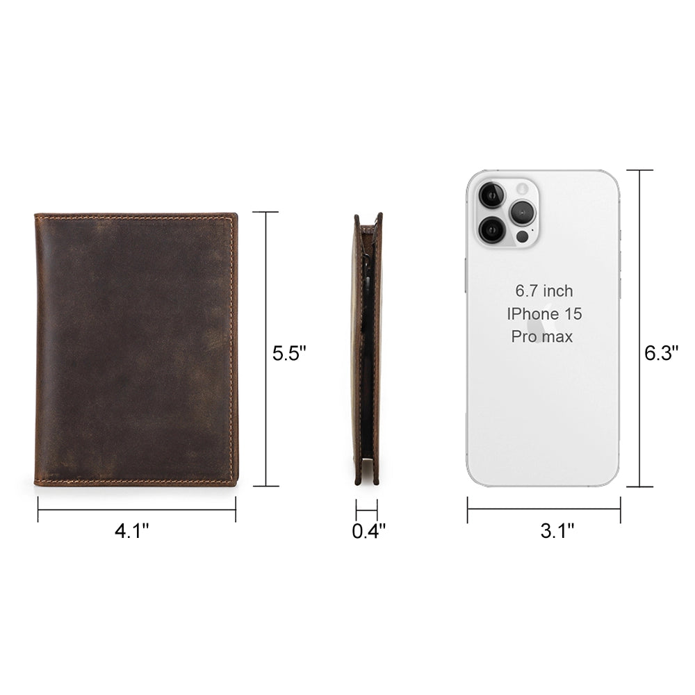 Vintage Leather AirTag Bifold Wallet with RFID Blocking