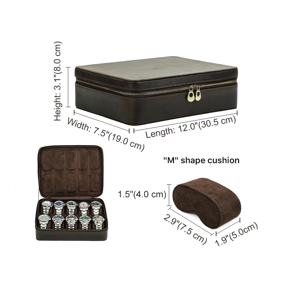 Leather Watch Box For 10 Watches - Free Monogram