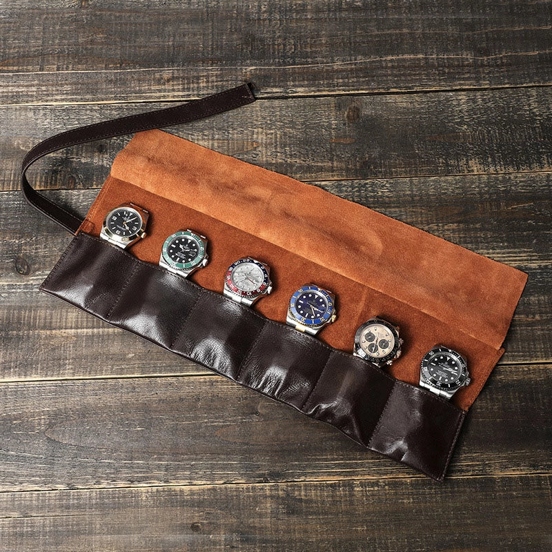 Leather Watch Roll For 6 Watches