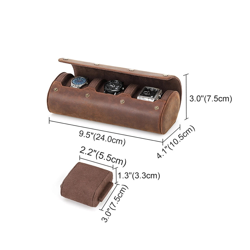 Leather Watch Travel Case For 3 Watches - Free Monogram