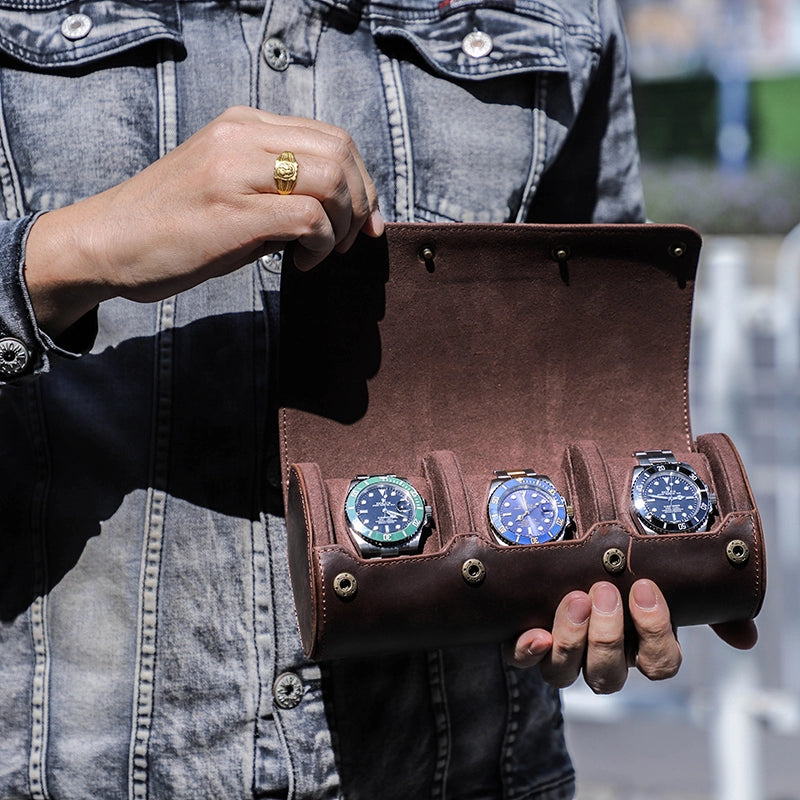 Leather Watch Travel Case For 3 Watches - Free Monogram