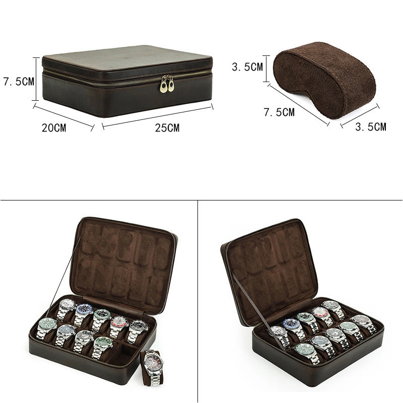 Leather Watch Box - 10 Slots Luxury Watch Storage Box - Free Monogram –  Luke Case