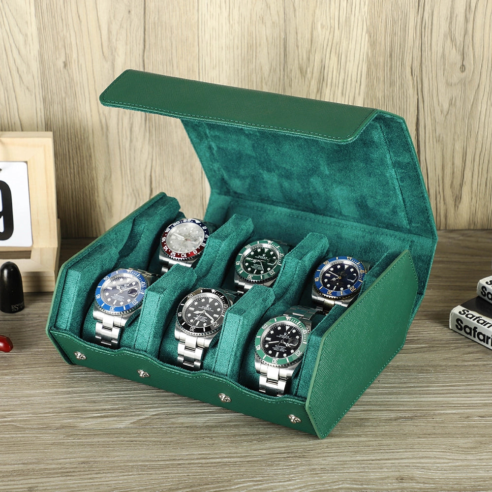 Saffiano Leather Watch Case For 6 Watches - Free Monogram