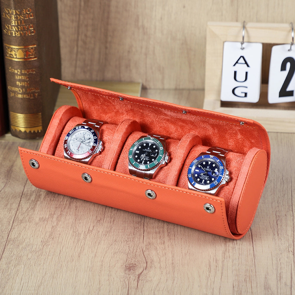 Saffiano Leather Watch Case For 3 Watches - Free Monogram