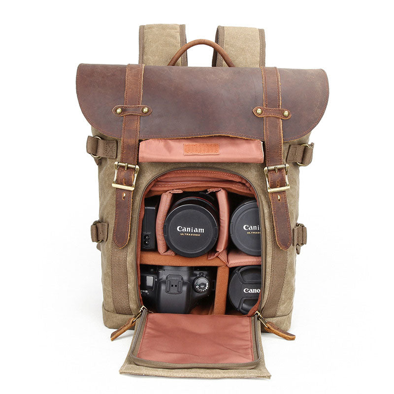 Waxed Canvas Camera and Lens Backpack