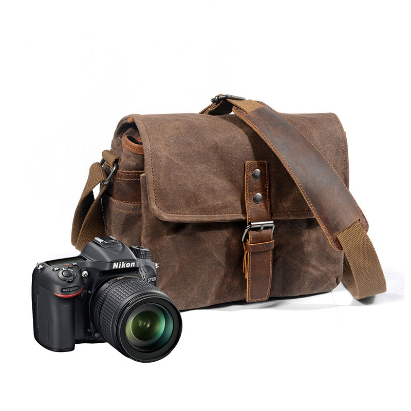 Leather Canvas Camera Bag Vintage DSLR SLR Messenger Shoulder Bag