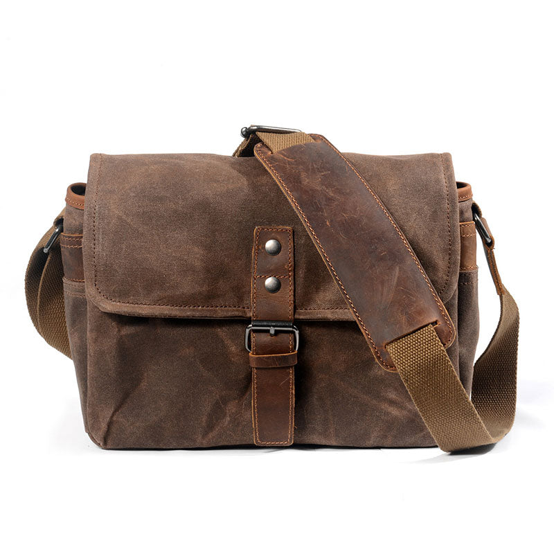 Waxed Canvas DSLR Camera Messenger Bag Green / 12 inch